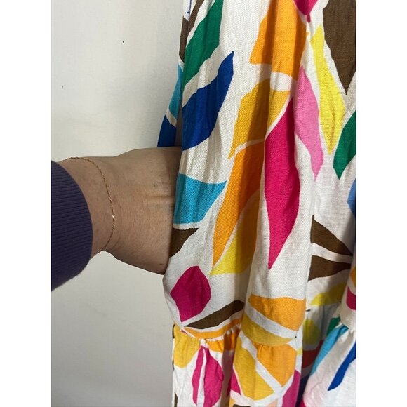 Retro Colorful Linen Dress Pink XXS Tropical Resort Travel Boho Hippie Chic Arts - Picture 8 of 9